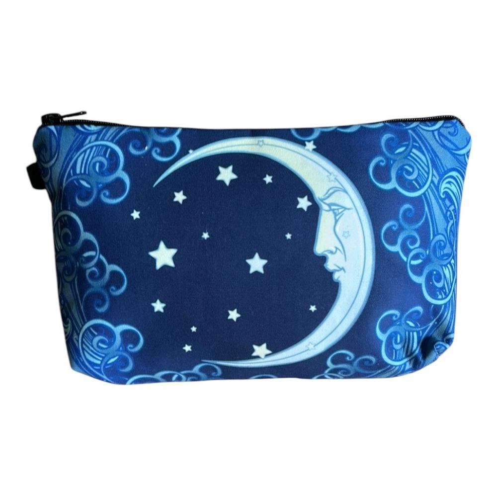 Star & Moon Printed Blue Cosmetic Bag Accessory Bag Makeup Bag Crescent Moon New